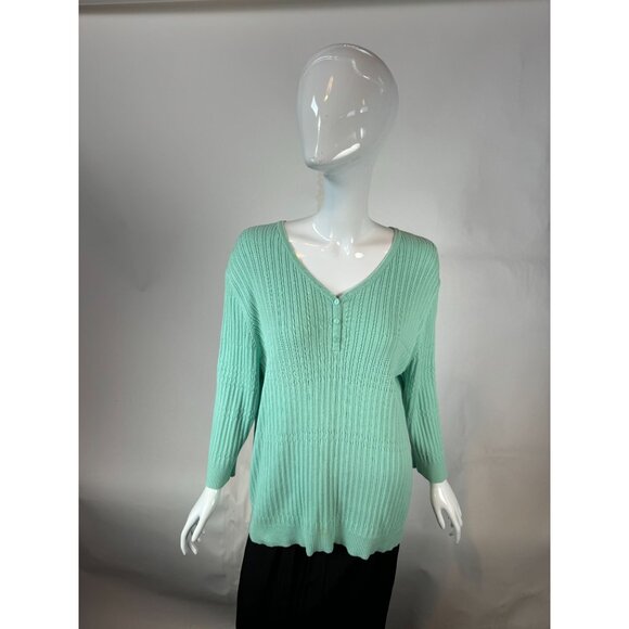 Croft & Barrow Womens Mint Green Ribbed V-Neck Sweater 2X 100% Cotton - Picture 10 of 16